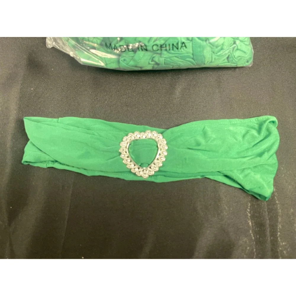 60 Pack‎ Green Spandex Chair Sashes with Rhinestone Heart Buckle Wedding Decor